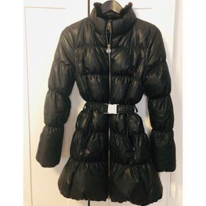 Michael Kors Women’s Quilted Zip-Up Belted Winter Coat. Mink Fur trim collar.